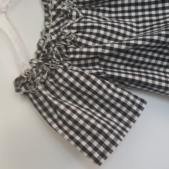 Vineyard Vines black and white plaid ruffle off shoulders tunic mini dress XXS - Picture 2 of 6